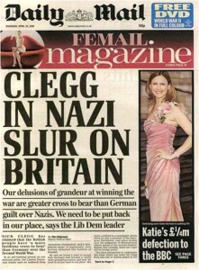 Daily Mail front page - Clegg in Nazi Slur
