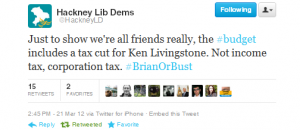 Hackney LD tweet on budget