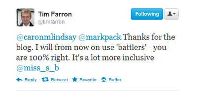 Farron's tweet on battlers