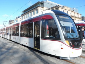 Trams in St Andrew Square Edinburgh