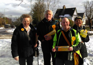 Paddy campaigning in the snow in Sheffield