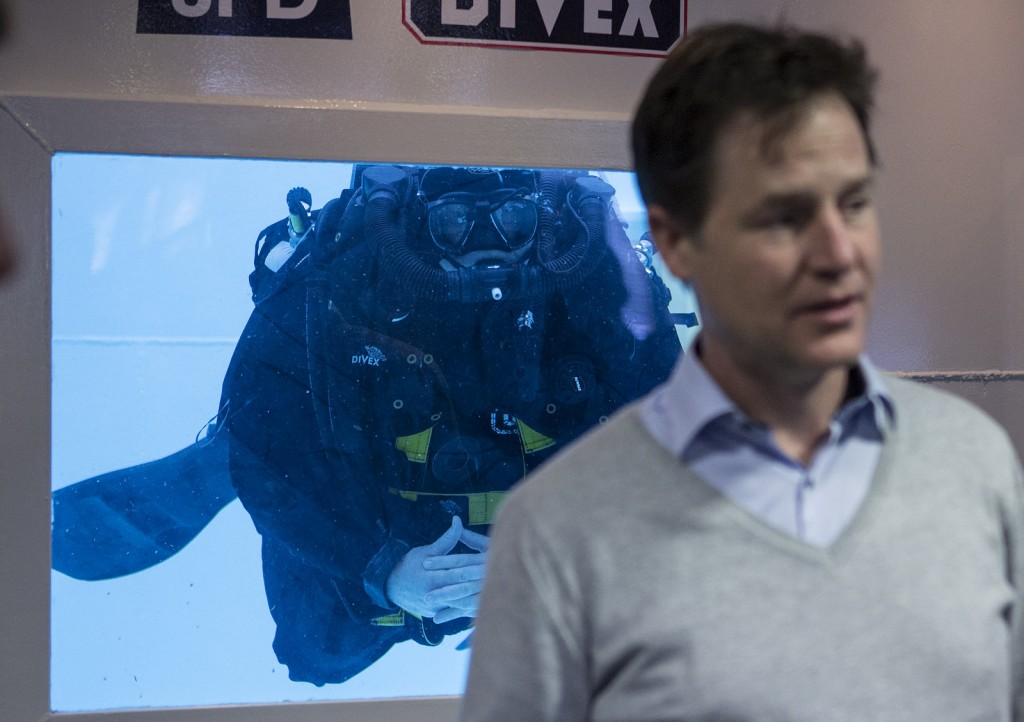 nick clegg with diver 17th April 2015 Photo by James Gourley from Liberal Democrats CCL Flickr photostream
