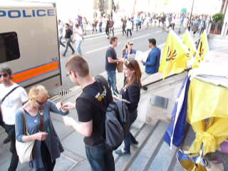Lib Dem HQ handing out membership leafelts wnd July 2016