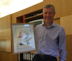 Willie Rennie with Neil Slorance cartoon