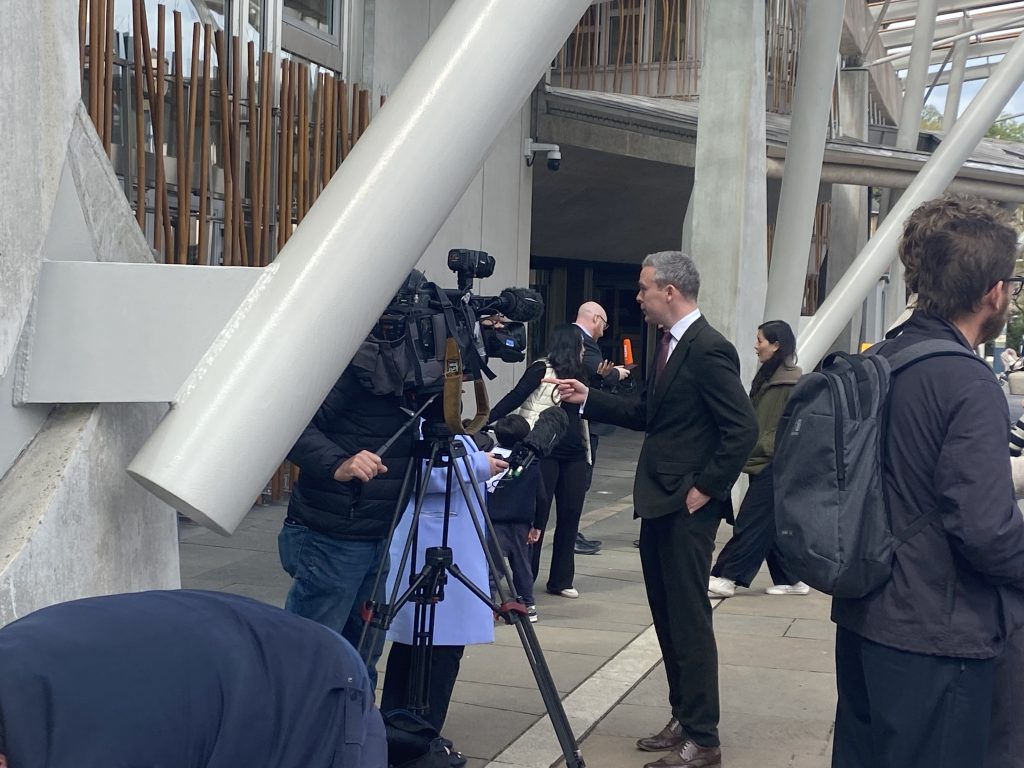 David Green MSP being interviewed by BBC's Kirsten Campbell