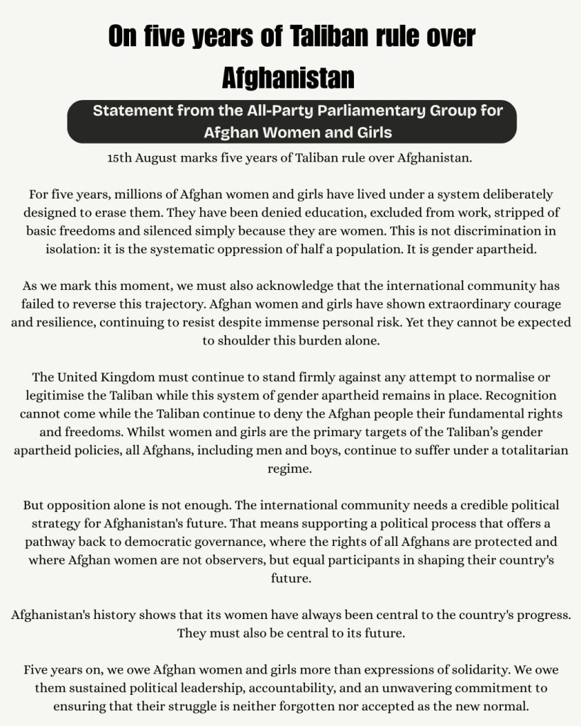 APPG on Afghan Women and Girls Statement